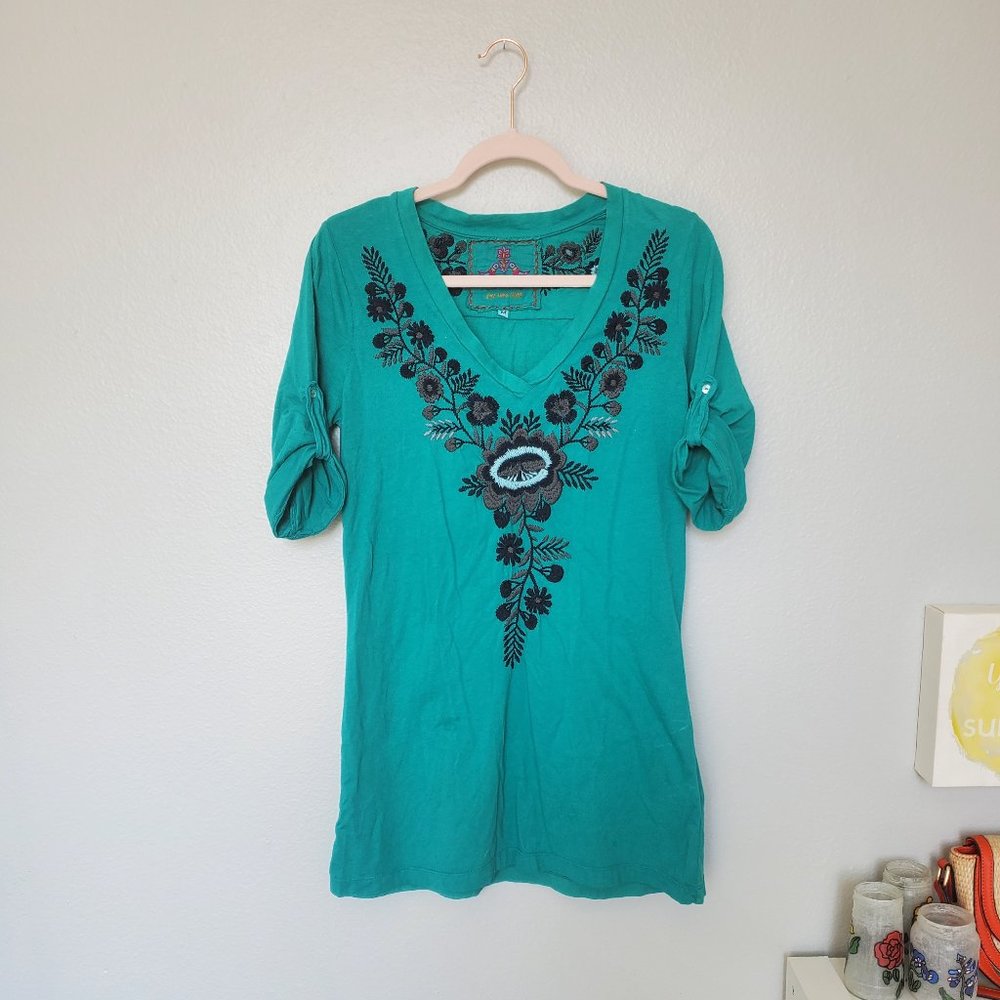 Johnny Was embroidered long sleeve t shirt